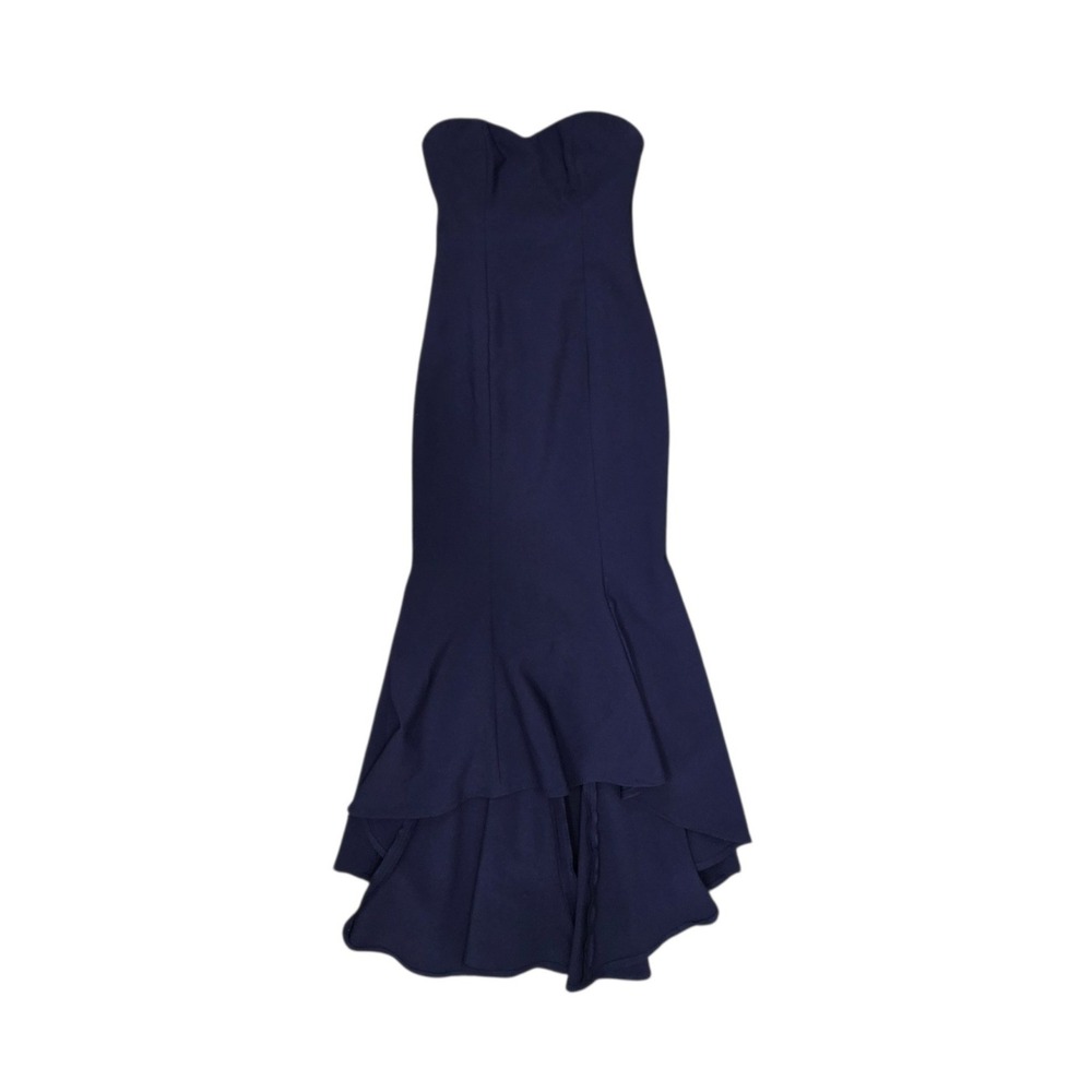 LIKELY Navy Blue Strapless Sweetheart High-Low Mermaid Ruffle Gown Dress Size 2
